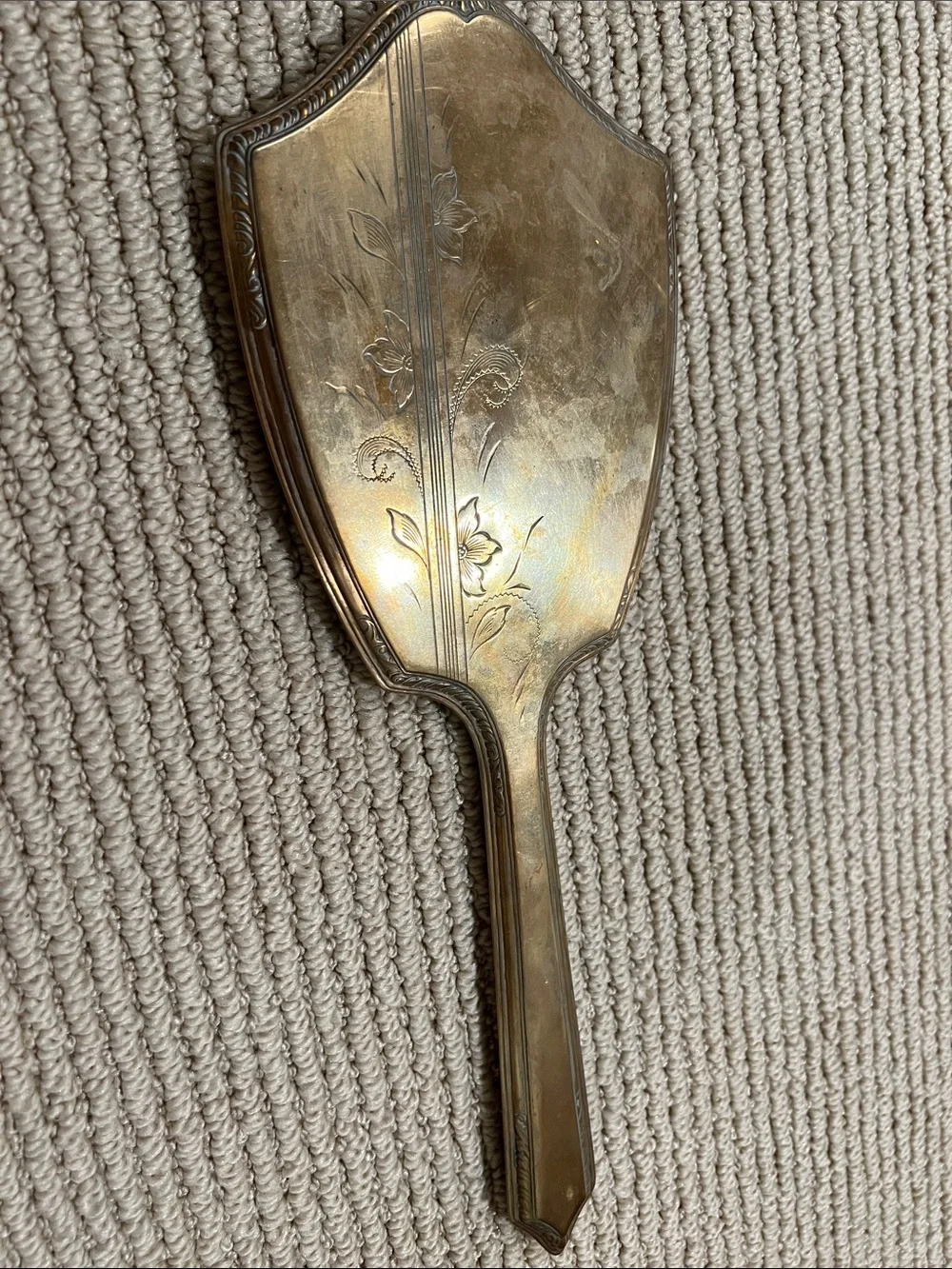 Vintage Floral Hand Mirror in Brass